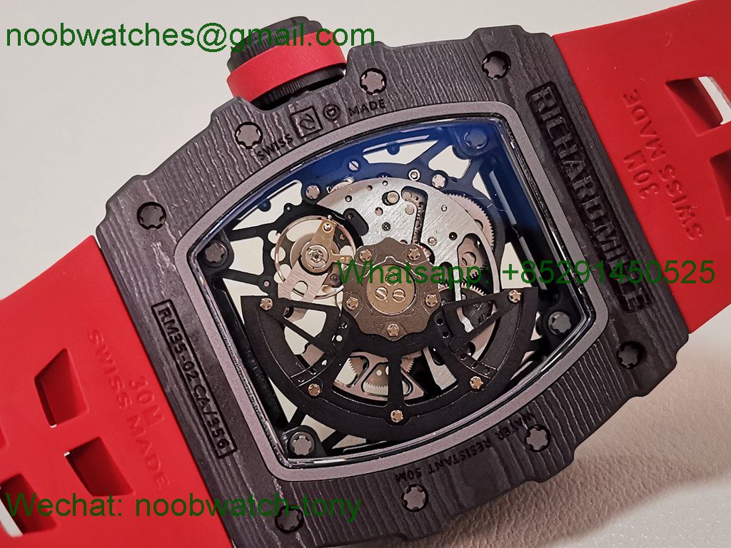 Replica Richard Mille RM035-02 Real Black NTPT ZF 1:1 Best SuperClone Skeleton Red Rubber RMAL1 V7