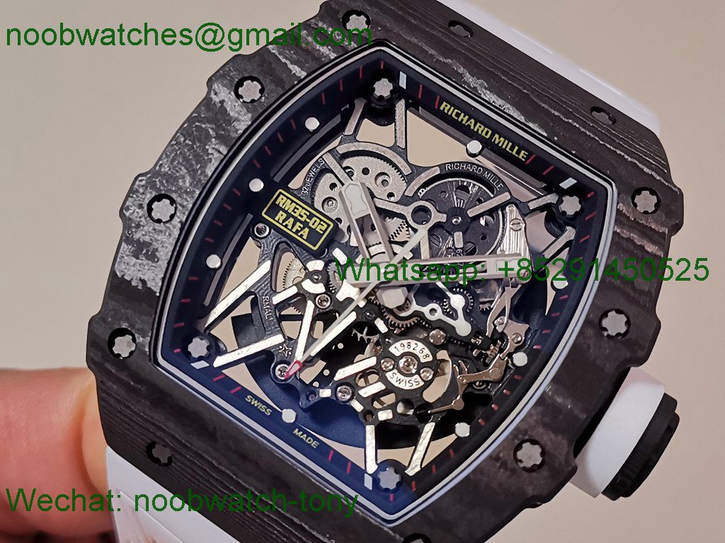 Replica Richard Mille RM035-02 Real Black NTPT ZF 1:1 Best SuperClone Skeleton White Rubber RMAL1 V7