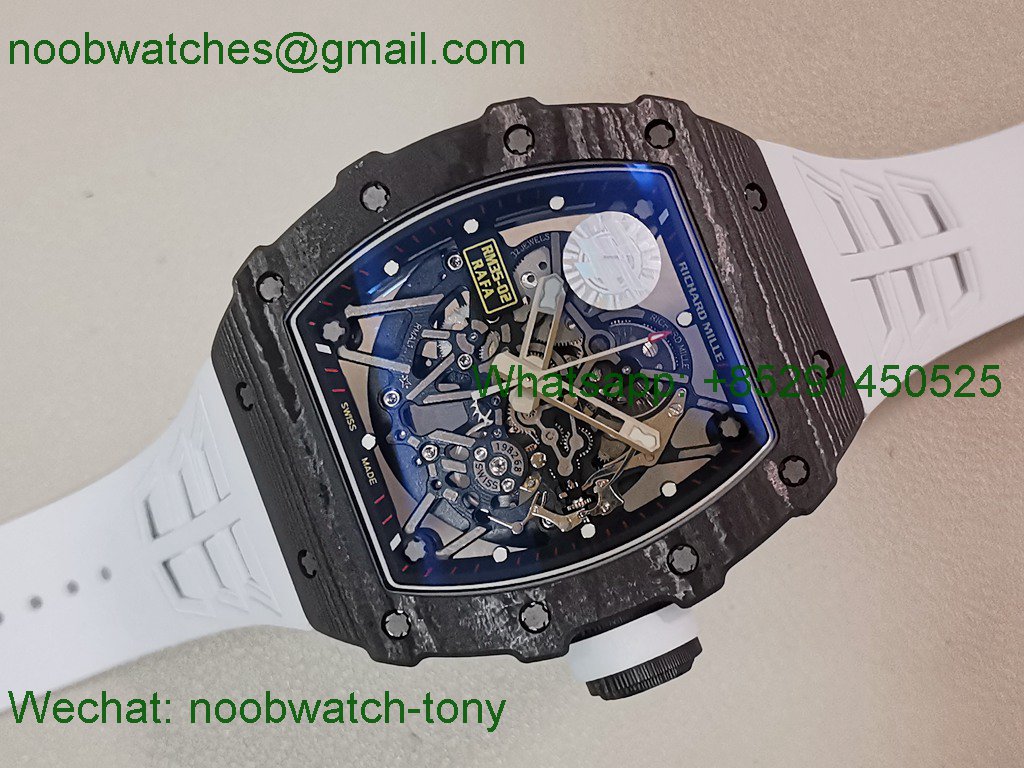 Replica Richard Mille RM035-02 Real Black NTPT ZF 1:1 Best SuperClone Skeleton White Rubber RMAL1 V7