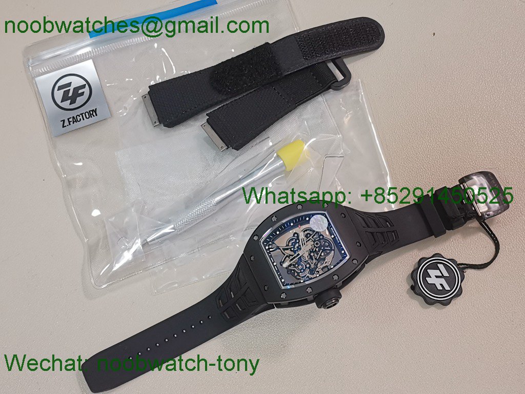 Replica Richard Mille RM055 Black Ceramic ZF 1:1 Best SuperClone Skeleton On Rubber RMUL2