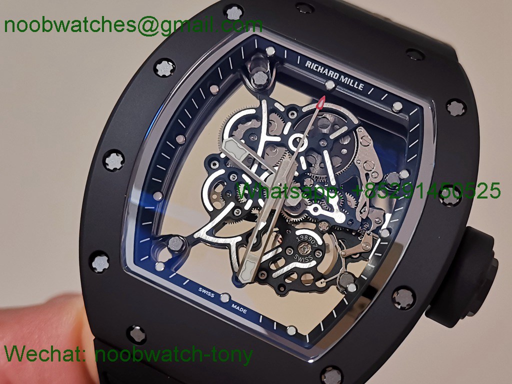 Replica Richard Mille RM055 Black Ceramic ZF 1:1 Best SuperClone Skeleton On Rubber RMUL2