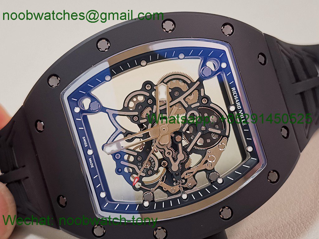 Replica Richard Mille RM055 Black Ceramic ZF 1:1 Best SuperClone Skeleton On Rubber RMUL2