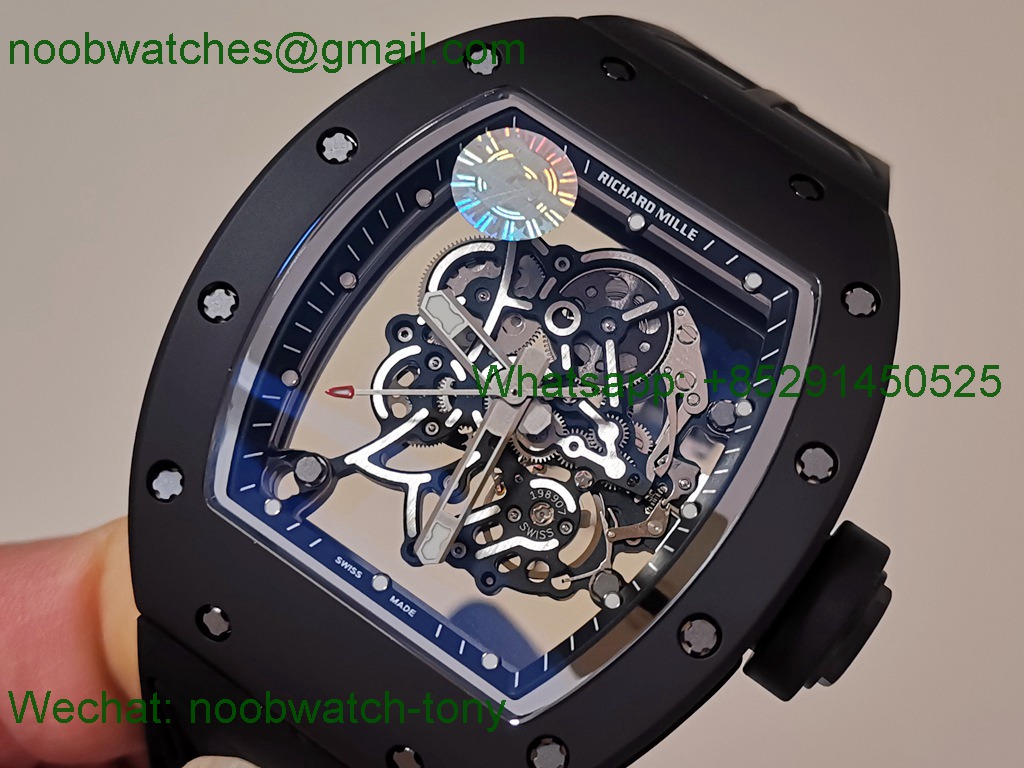 Replica Richard Mille RM055 Black Ceramic ZF 1:1 Best SuperClone Skeleton On Rubber RMUL2
