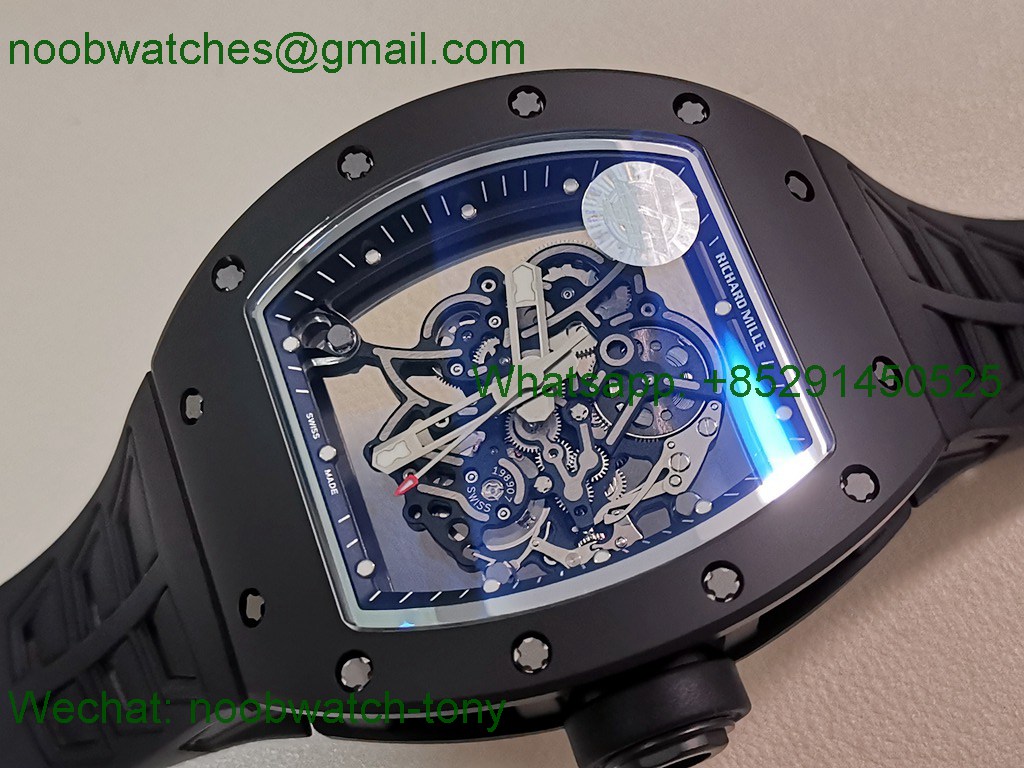 Replica Richard Mille RM055 Black Ceramic ZF 1:1 Best SuperClone Skeleton On Rubber RMUL2