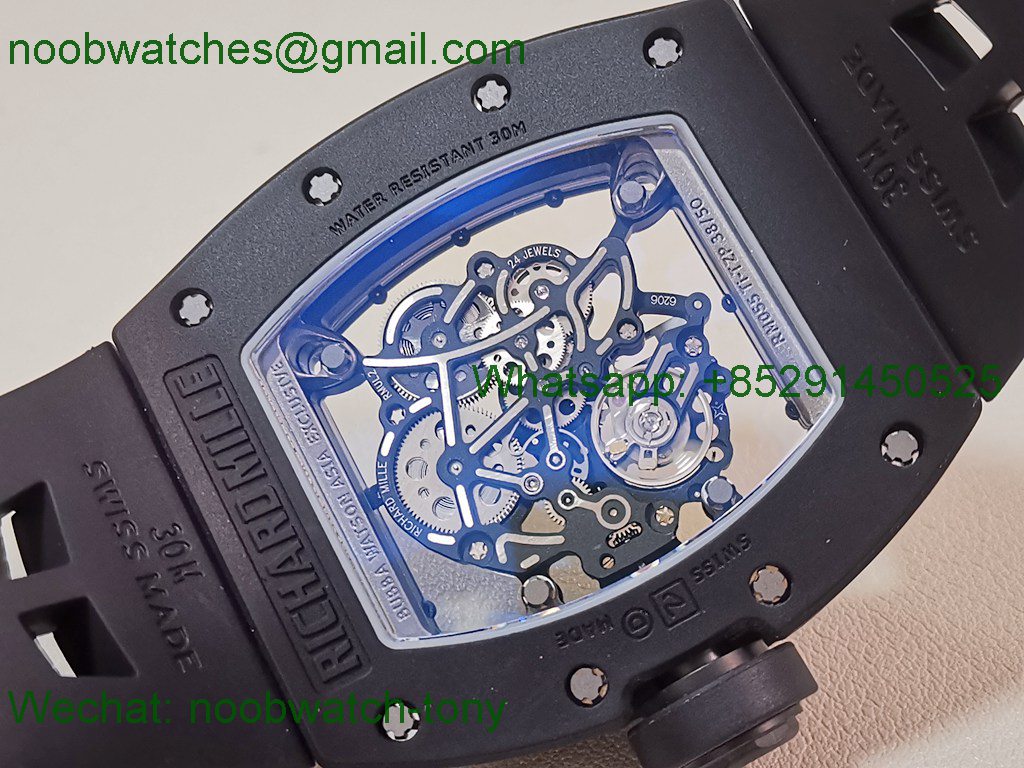 Replica Richard Mille RM055 Black Ceramic ZF 1:1 Best SuperClone Skeleton On Rubber RMUL2