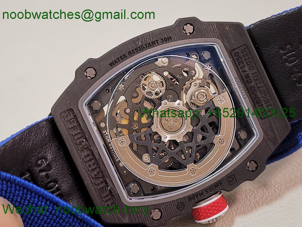 Replica Richard Mille RM67-02 France Black NTPT Umi Office 1:1 Best SuperClone Blue/Red/White Skeleton Dial CRMA7 V2