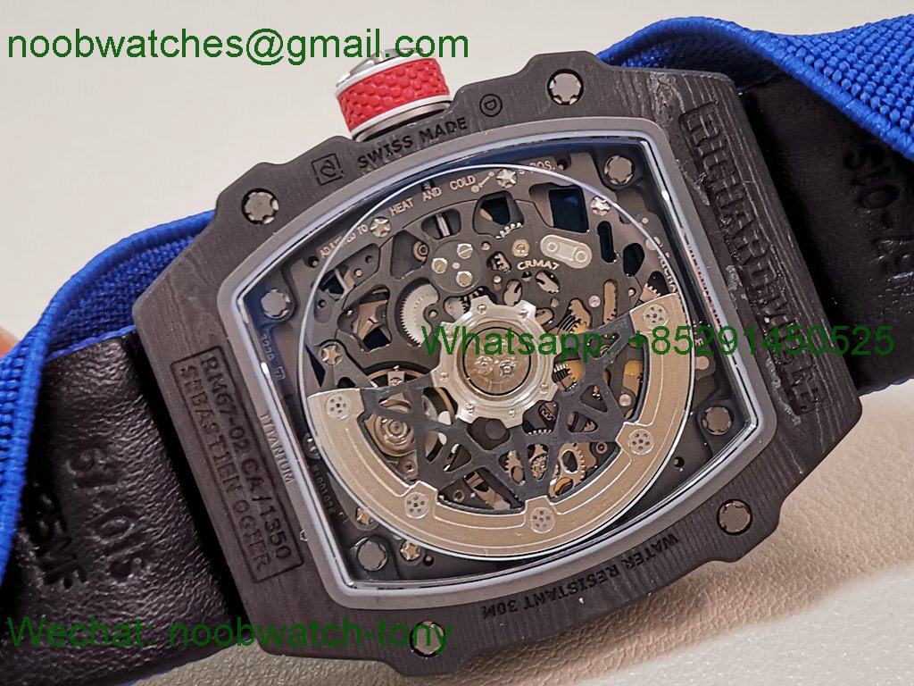 Replica Richard Mille RM67-02 France Black NTPT Umi Office 1:1 Best SuperClone Blue/Red/White Skeleton Dial CRMA7 V2