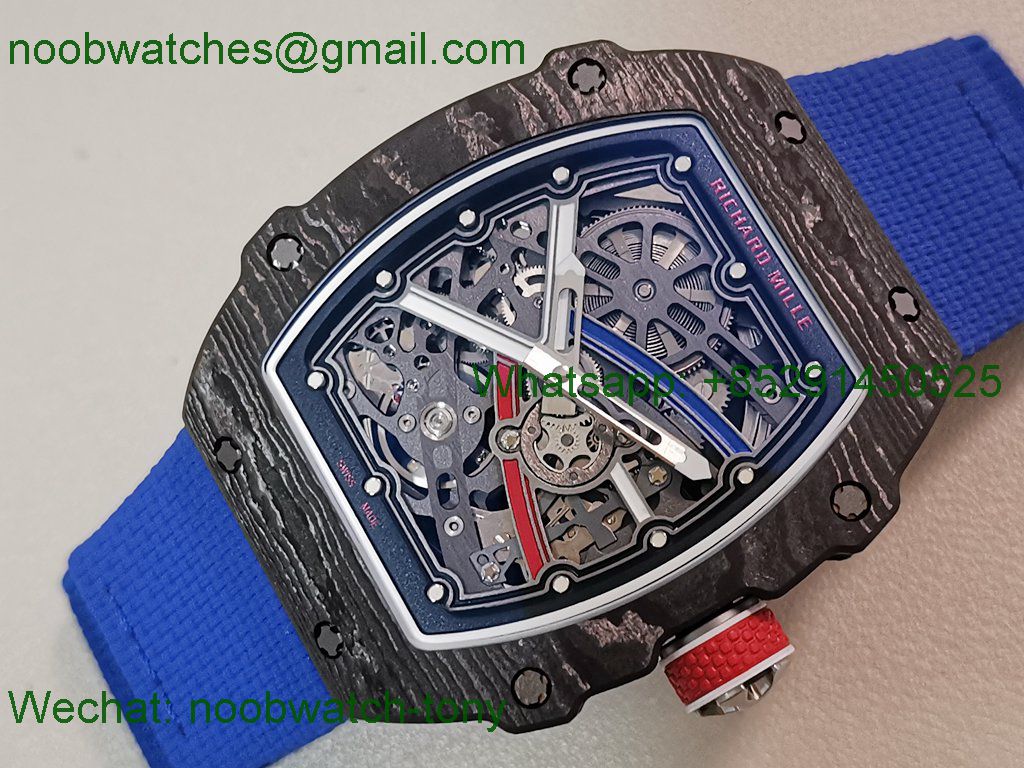 Replica Richard Mille RM67-02 France Black NTPT Umi Office 1:1 Best SuperClone Blue/Red/White Skeleton Dial CRMA7 V2