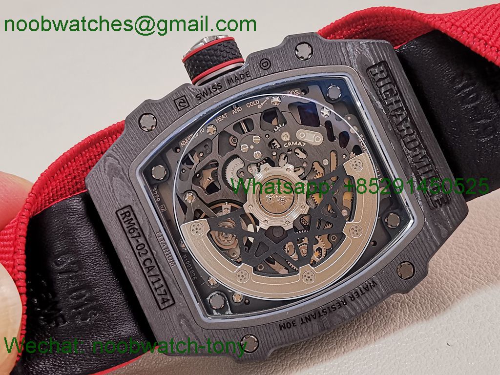 Replica Richard Mille Umi Factory RM67-02 Italy Black NTPT Skeleton Dial CRMA7 SuperClone V2