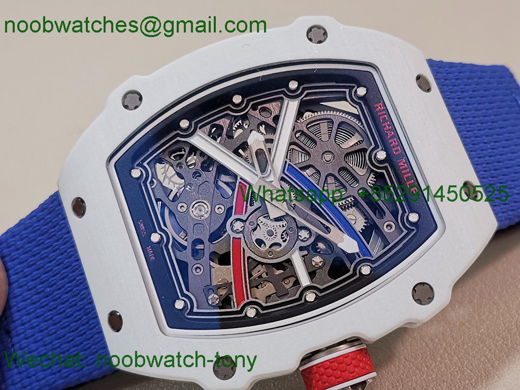 Replica Richard Mille Umi Factory RM67-02 France Best White Ceramic Blue Skeleton Dial CRMA7 SuperClone V2
