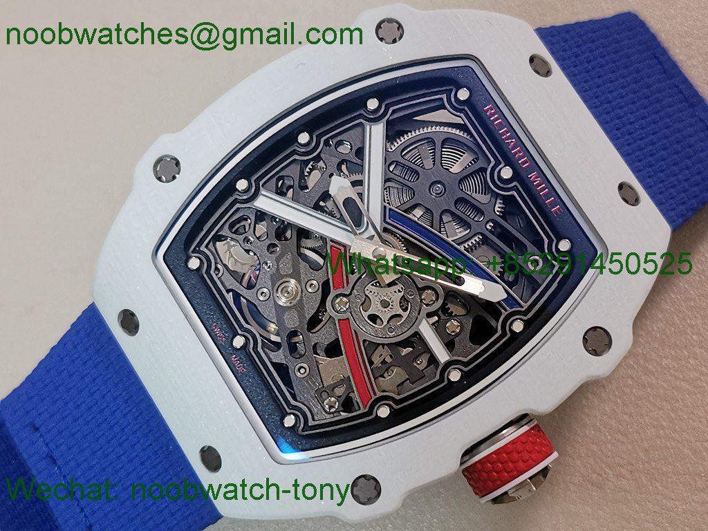 Replica Richard Mille Umi Factory RM67-02 France Best White Ceramic Blue Skeleton Dial CRMA7 SuperClone V2