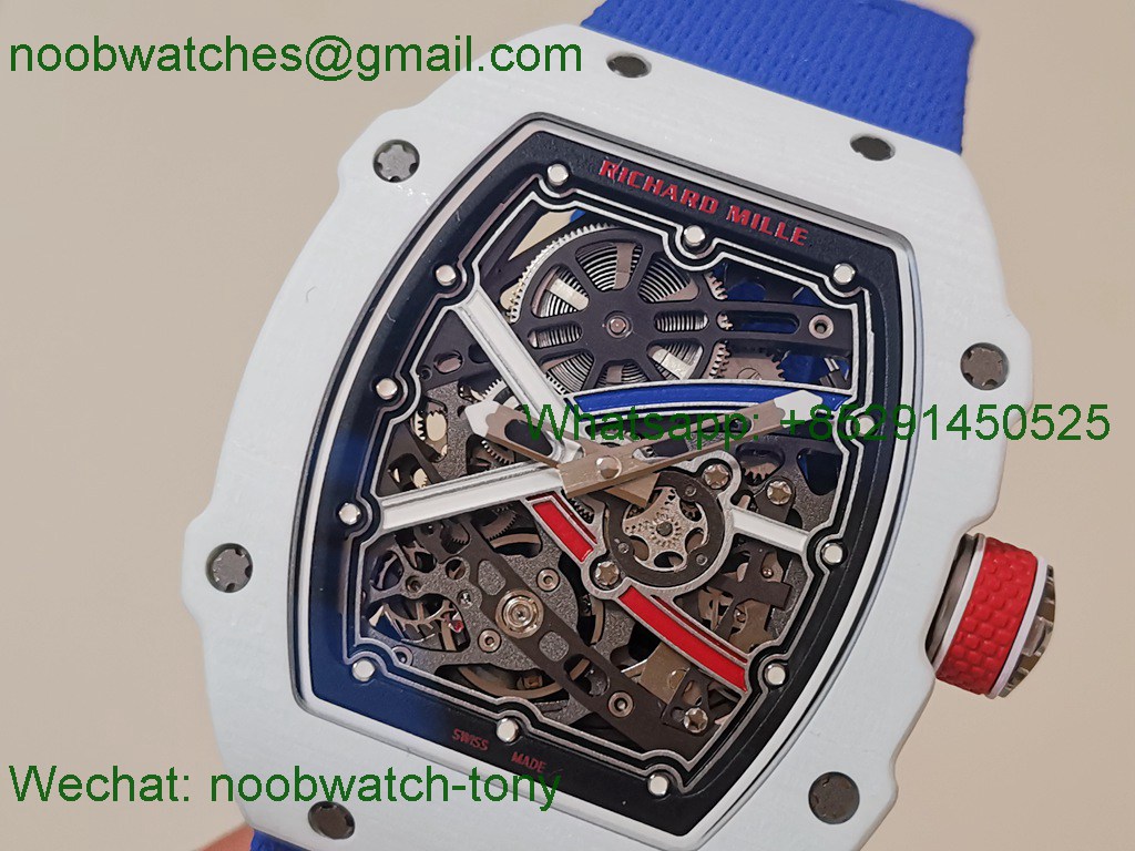 Replica Richard Mille Umi Factory RM67-02 France Best White Ceramic Blue Skeleton Dial CRMA7 SuperClone V2