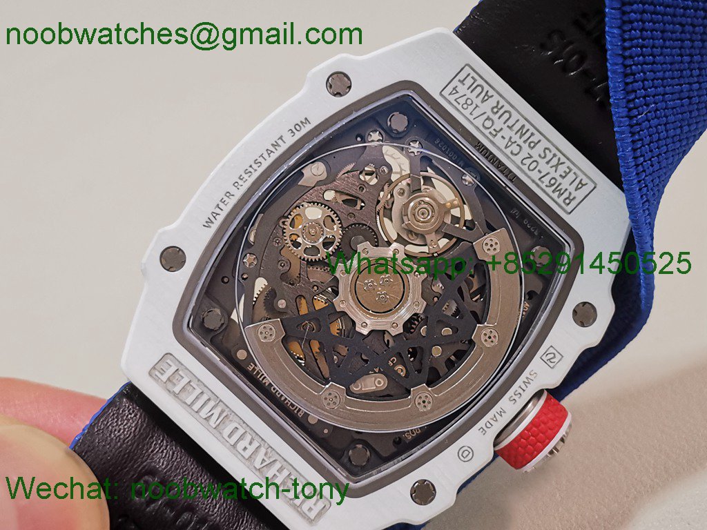 Replica Richard Mille Umi Factory RM67-02 France Best White Ceramic Blue Skeleton Dial CRMA7 SuperClone V2
