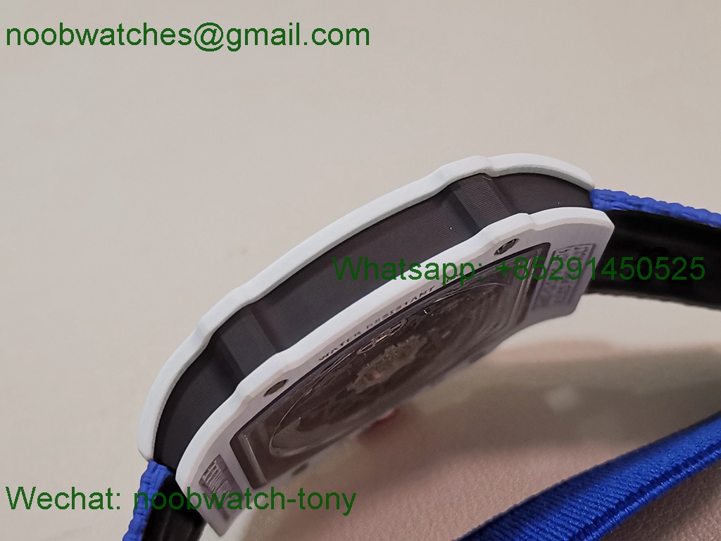 Replica Richard Mille Umi Factory RM67-02 France Best White Ceramic Blue Skeleton Dial CRMA7 SuperClone V2