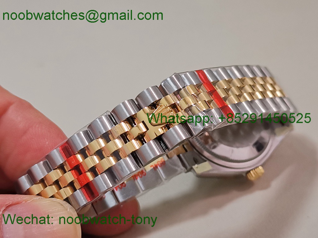 Replica Rolex DateJust 31mm Two Tone SS Yellow Gold TWF Best Green Dial Diamond Bezel A2824