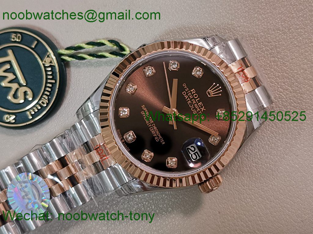 Replica Rolex DateJust 31mm Two Tone SS Rose Gold TWF Best Brown Dial A2824