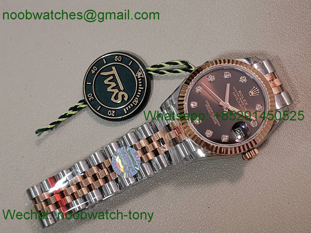 Replica Rolex DateJust 31mm Two Tone SS Rose Gold TWF Best Brown Dial A2824