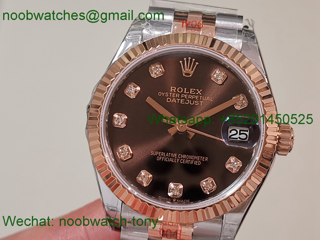 Replica Rolex DateJust 31mm Two Tone SS Rose Gold TWF Best Brown Dial A2824