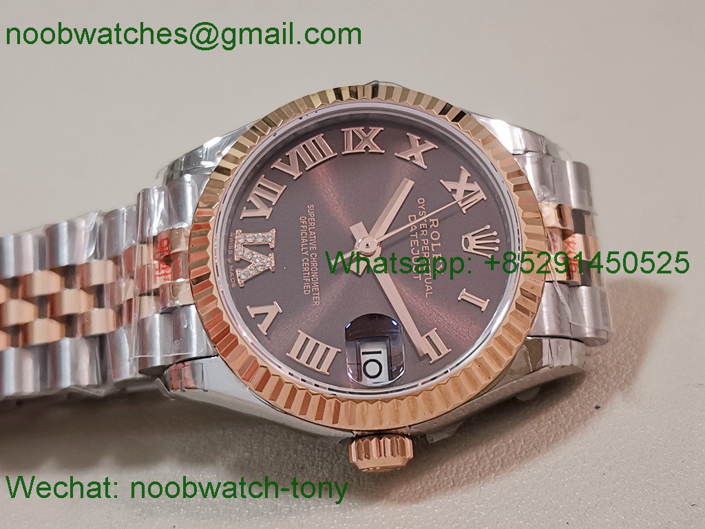 Replica Rolex DateJust 31mm Two Tone SS Rose Gold TWF Best Brown Dial A2824