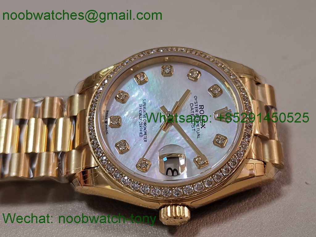Replica Rolex DateJust 31mm Yellow Gold GSF Best MOP Mother of Pearl Dial Diamond Bezel A2824