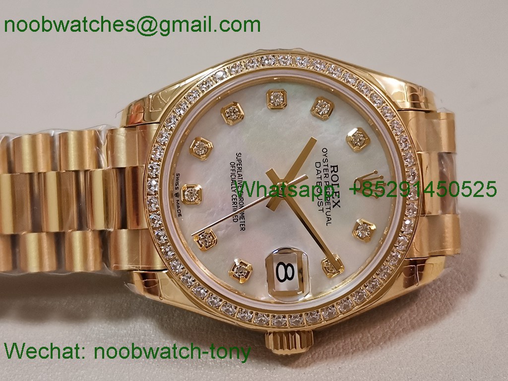 Replica Rolex DateJust 31mm Yellow Gold GSF Best MOP Mother of Pearl Dial Diamond Bezel A2824