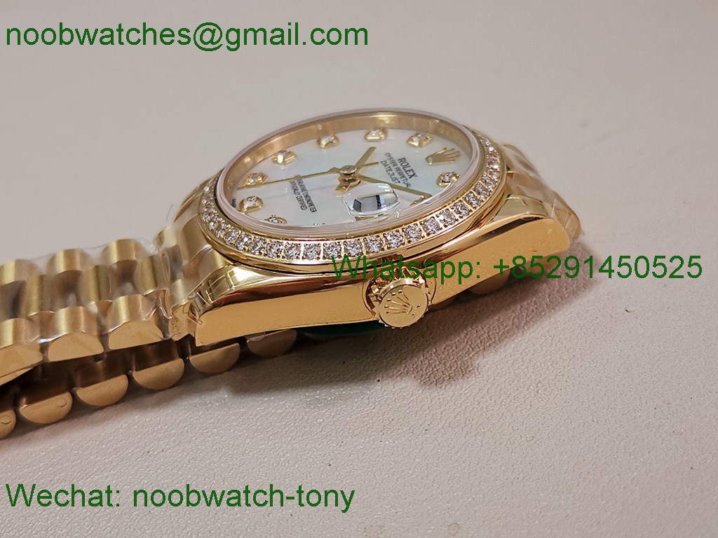 Replica Rolex DateJust 31mm Yellow Gold GSF Best MOP Mother of Pearl Dial Diamond Bezel A2824