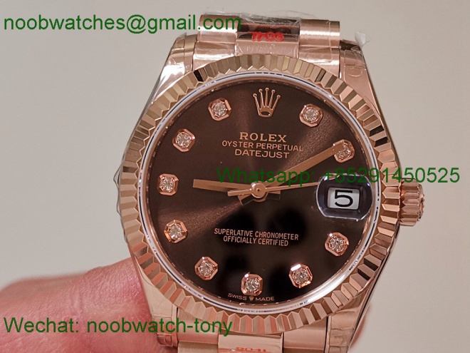 Replica Rolex DateJust 31mm Rose Gold TWF Best Brown Dial A2824