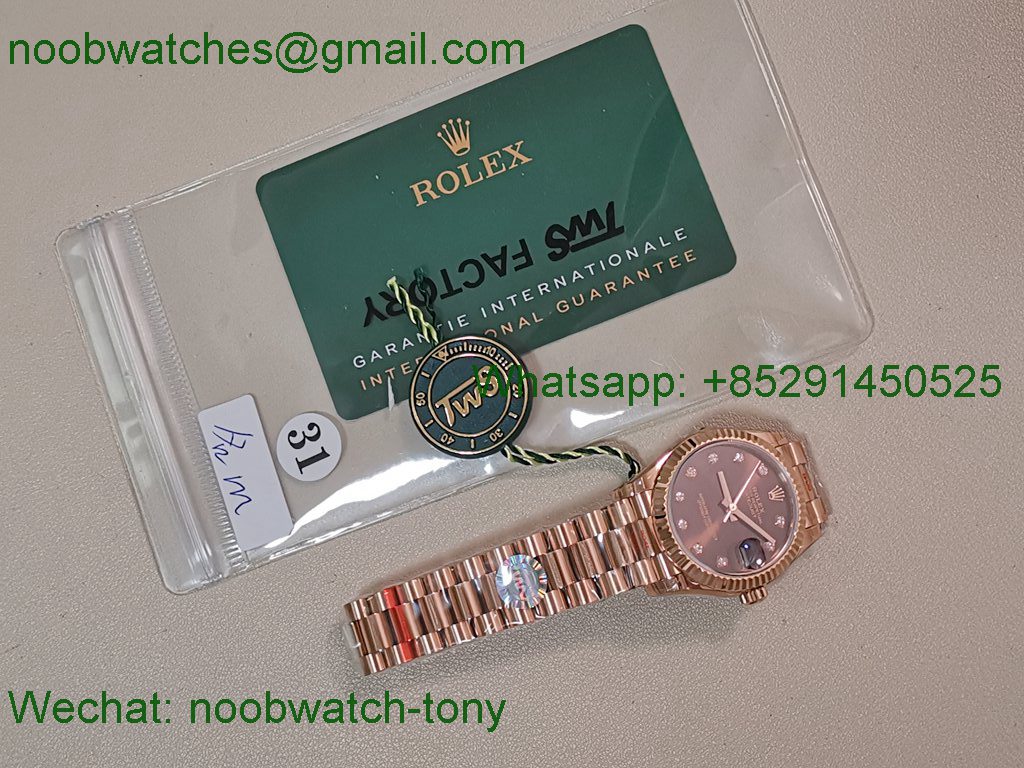 Replica Rolex DateJust 31mm Rose Gold TWF Best Brown Dial A2824