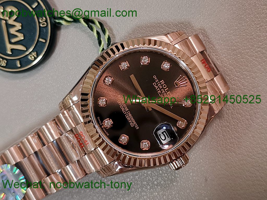 Replica Rolex DateJust 31mm Rose Gold TWF Best Brown Dial A2824