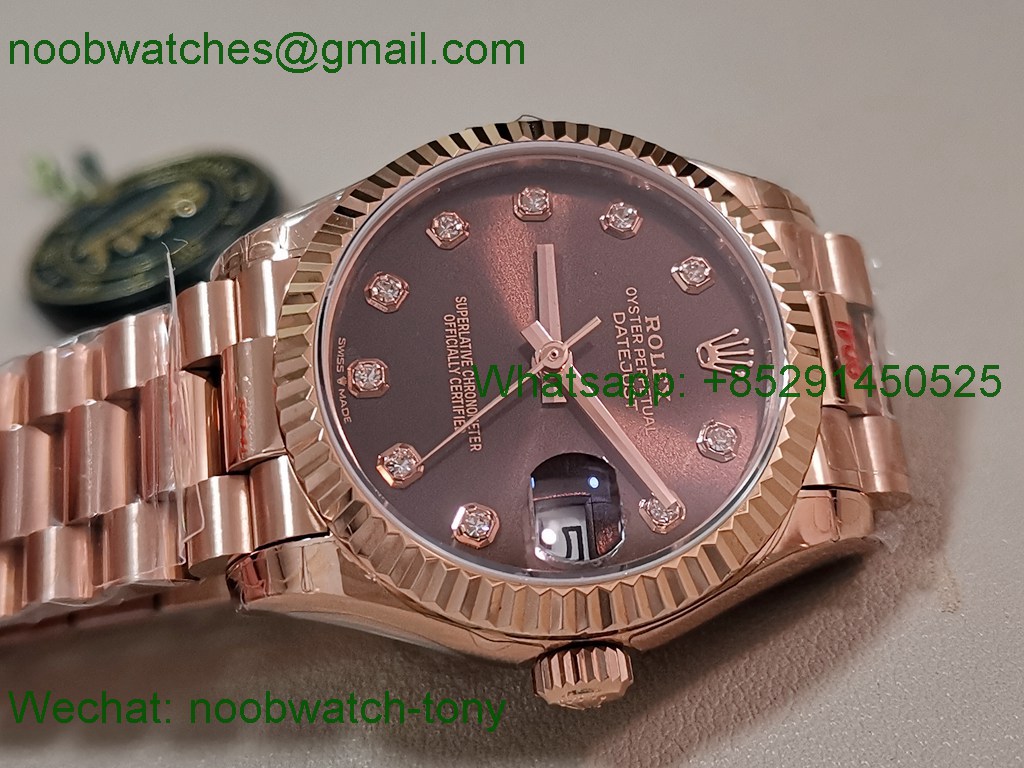 Replica Rolex DateJust 31mm Rose Gold TWF Best Brown Dial A2824
