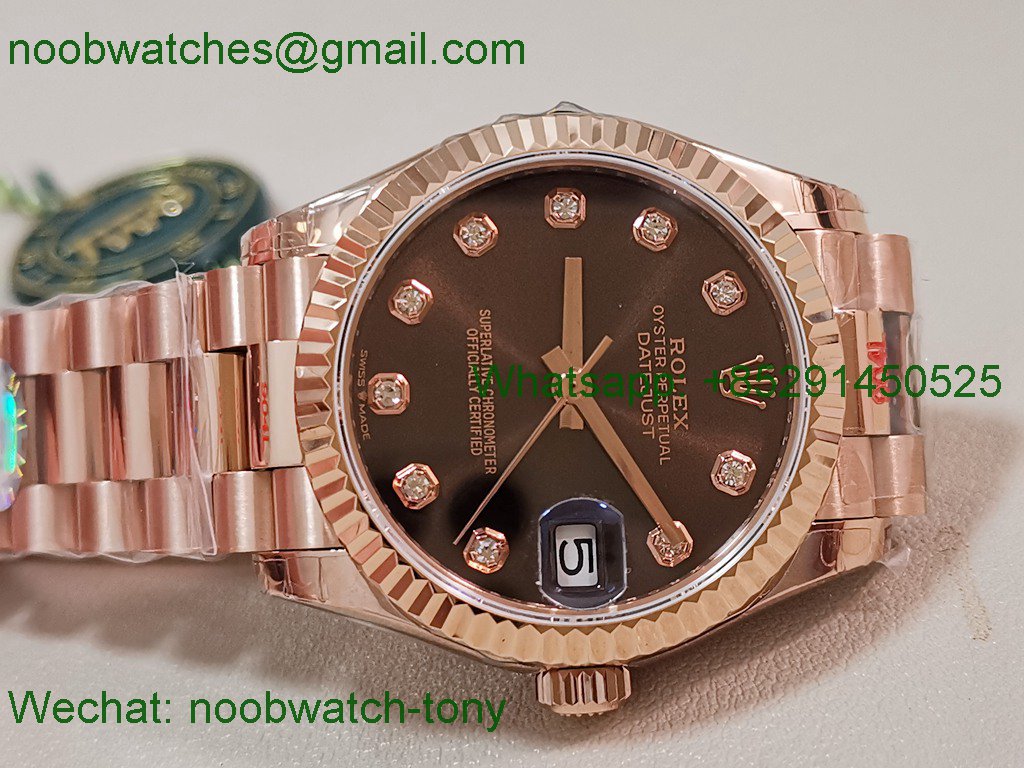 Replica Rolex DateJust 31mm Rose Gold TWF Best Brown Dial A2824