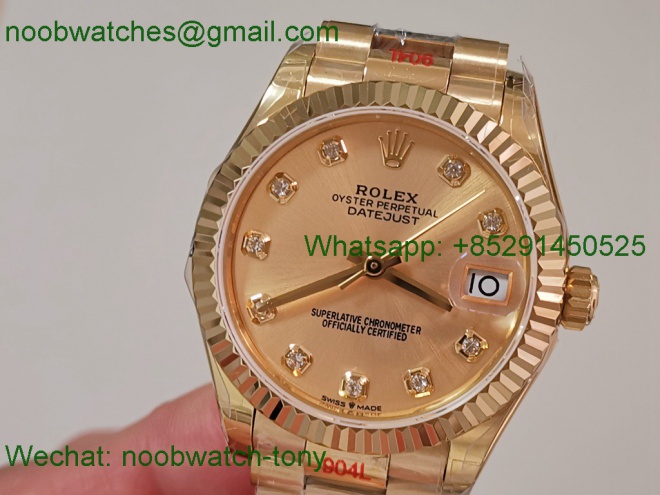 Replica Rolex DateJust 31mm Yellow Gold TWF Best Golden Dial A2824