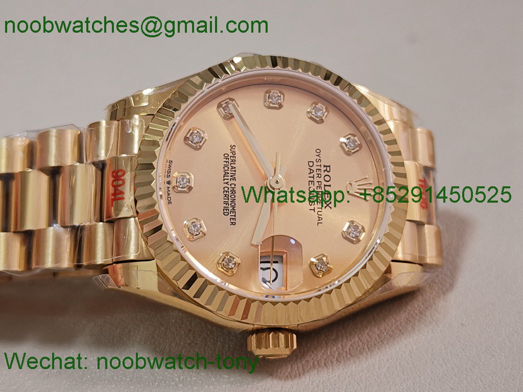 Replica Rolex DateJust 31mm Yellow Gold TWF Best Golden Dial A2824
