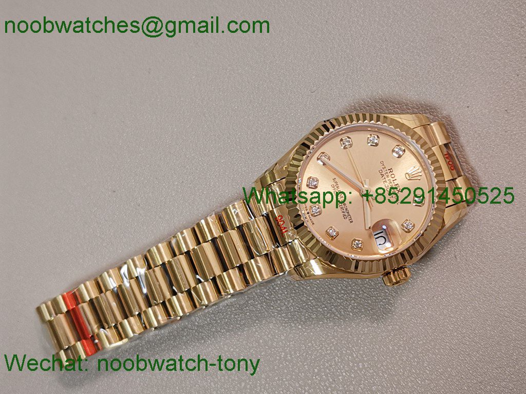Replica Rolex DateJust 31mm Yellow Gold TWF Best Golden Dial A2824