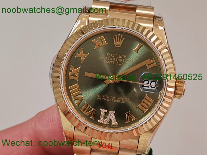 Replica Rolex DateJust 31mm Yellow Gold TWF Best Green Dial A2824