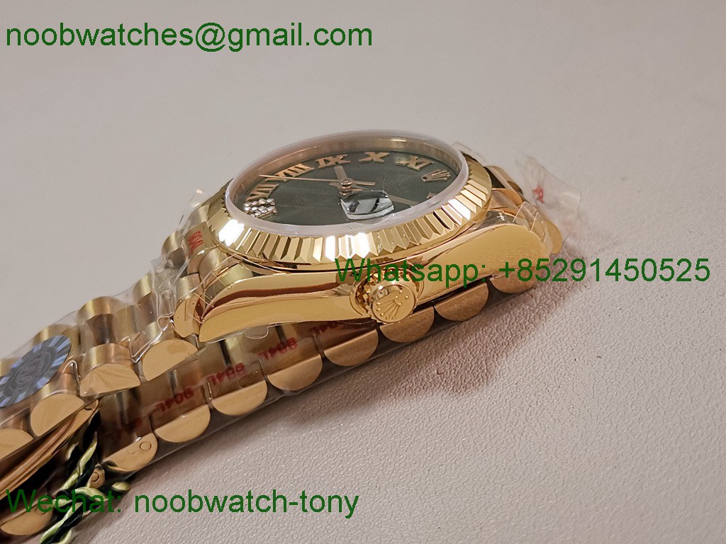 Replica Rolex DateJust 31mm Yellow Gold TWF Best Green Dial A2824