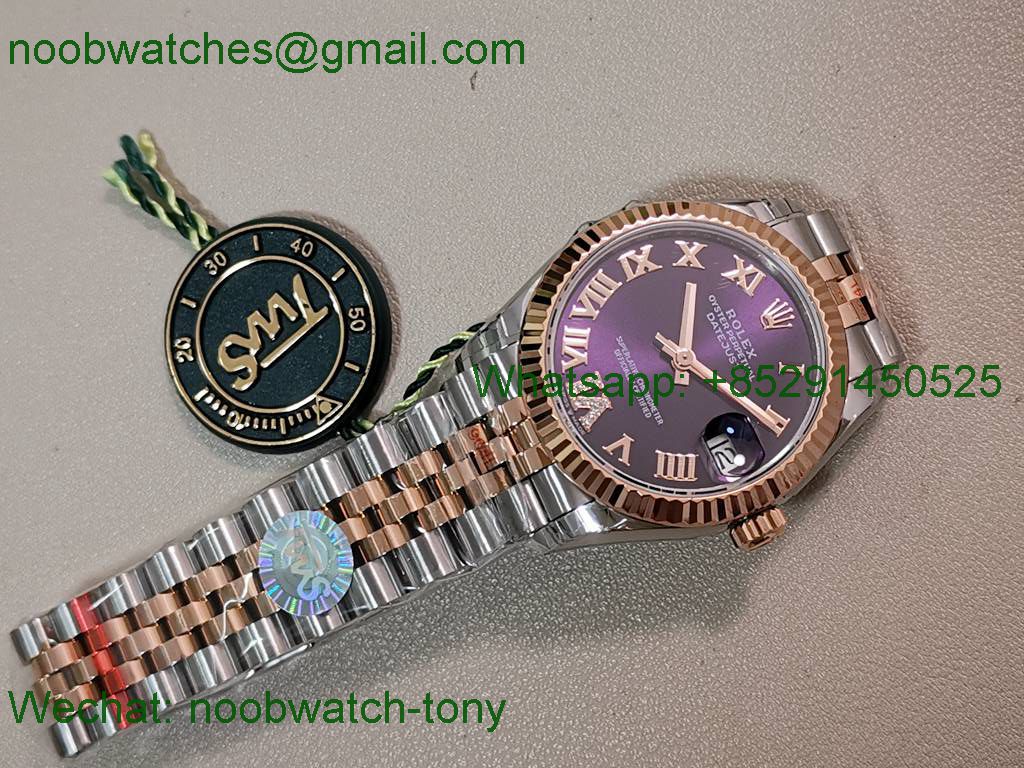 Replica Rolex DateJust 31mm Two Tone SS Rose Gold TWF Best Purple Dial A2824