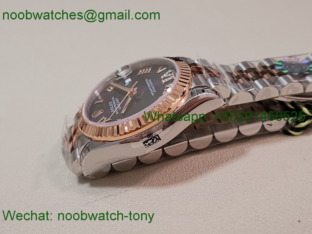 Replica Rolex DateJust 31mm Two Tone SS Rose Gold TWF Best Purple Dial A2824