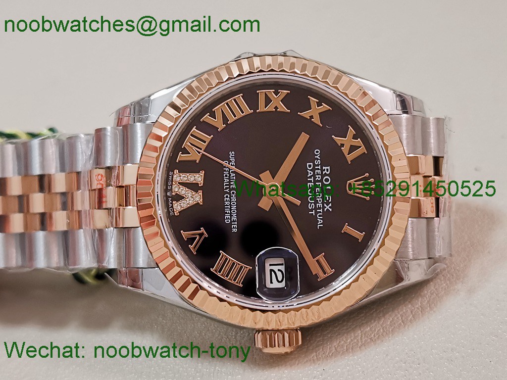 Replica Rolex DateJust 31mm Two Tone SS Rose Gold TWF Best Purple Dial A2824
