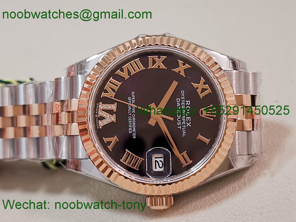 Replica Rolex DateJust 31mm Two Tone SS Rose Gold TWF Best Purple Dial A2824