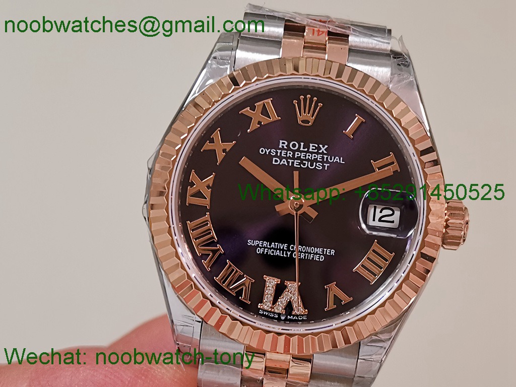 Replica Rolex DateJust 31mm Two Tone SS Rose Gold TWF Best Purple Dial A2824