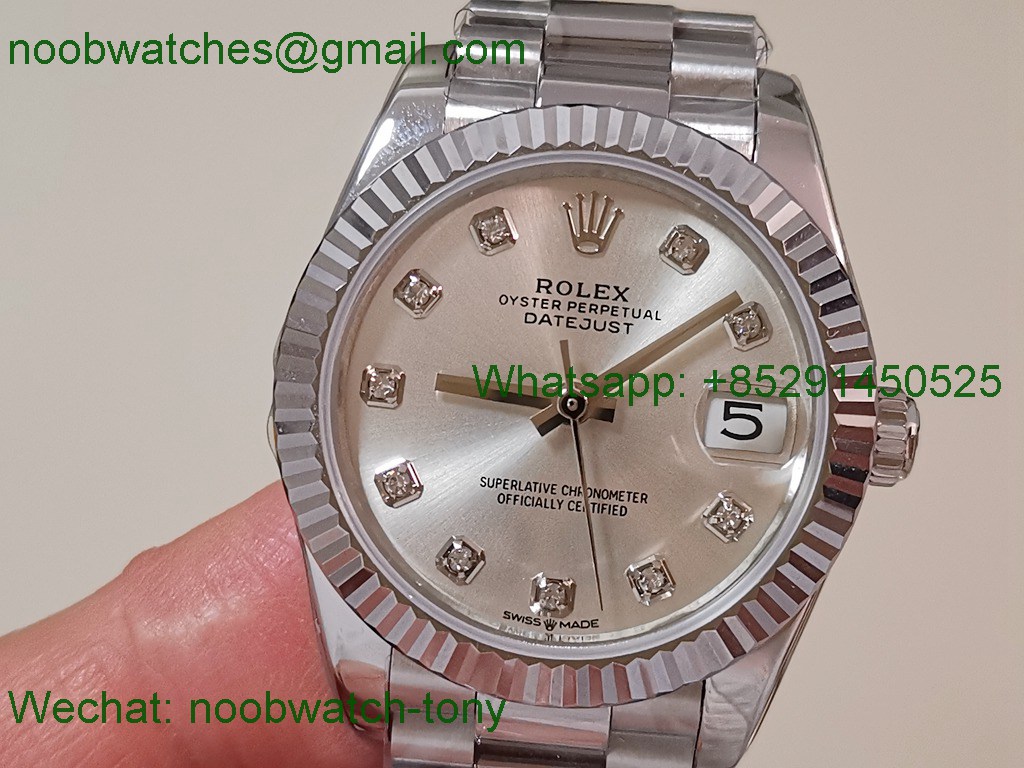 Replica Rolex DateJust 31mm A+F Best Silver Dial Diamond Markers A2824