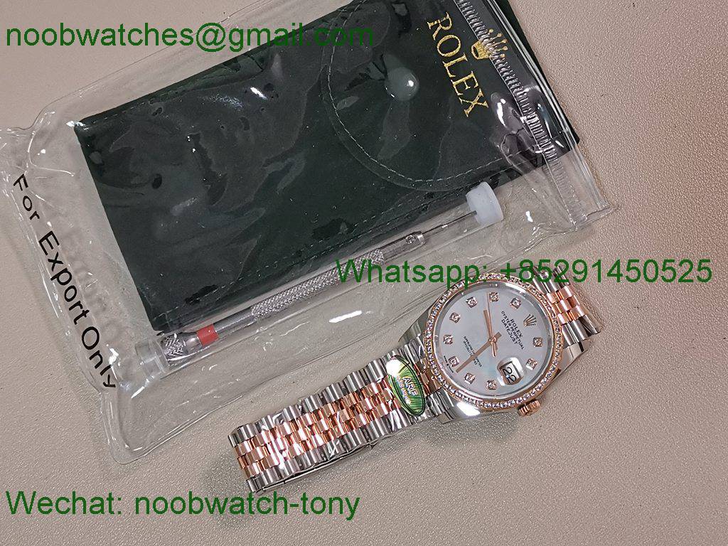 Replica Rolex DateJust 36mm Rose Gold 126231 ARF Best SuperClone MOP Mother of Pearl Dial Diamond Bezel