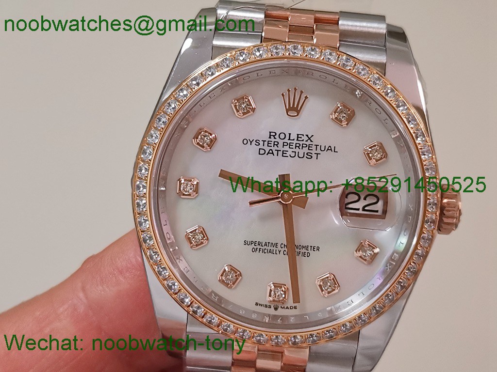 Replica Rolex DateJust 36mm Rose Gold 126231 ARF Best SuperClone MOP Mother of Pearl Dial Diamond Bezel