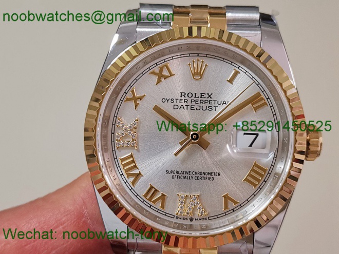 Replica Rolex DateJust 36mm SS Yellow Gold 126231 ARF 1:1 Best SuperClone Silver Dial SH3235