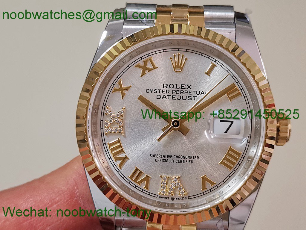 Replica Rolex DateJust 36mm SS Yellow Gold 126231 ARF 1:1 Best SuperClone Silver Dial SH3235