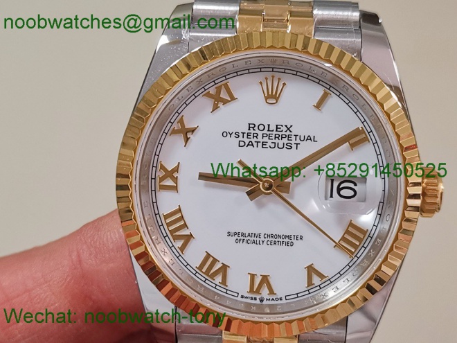 Replica Rolex DateJust 36mm SS Yellow Gold 126231 ARF 1:1 Best SuperClone White Dial SH3235