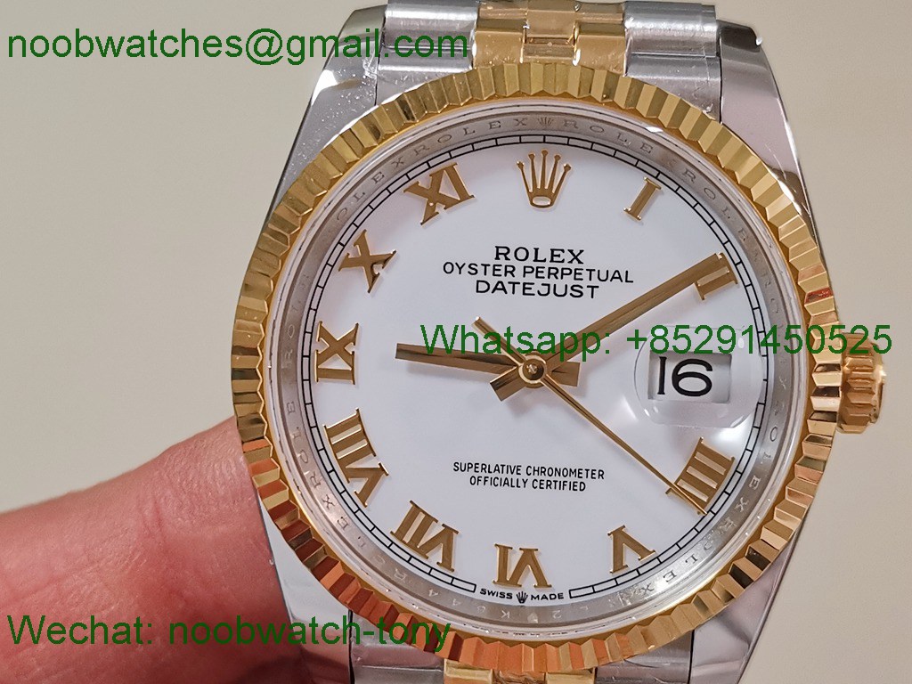 Replica Rolex DateJust 36mm SS Yellow Gold 126231 ARF 1:1 Best SuperClone White Dial SH3235