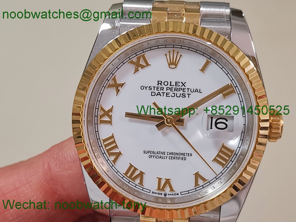 Replica Rolex DateJust 36mm SS Yellow Gold 126231 ARF 1:1 Best SuperClone White Dial SH3235