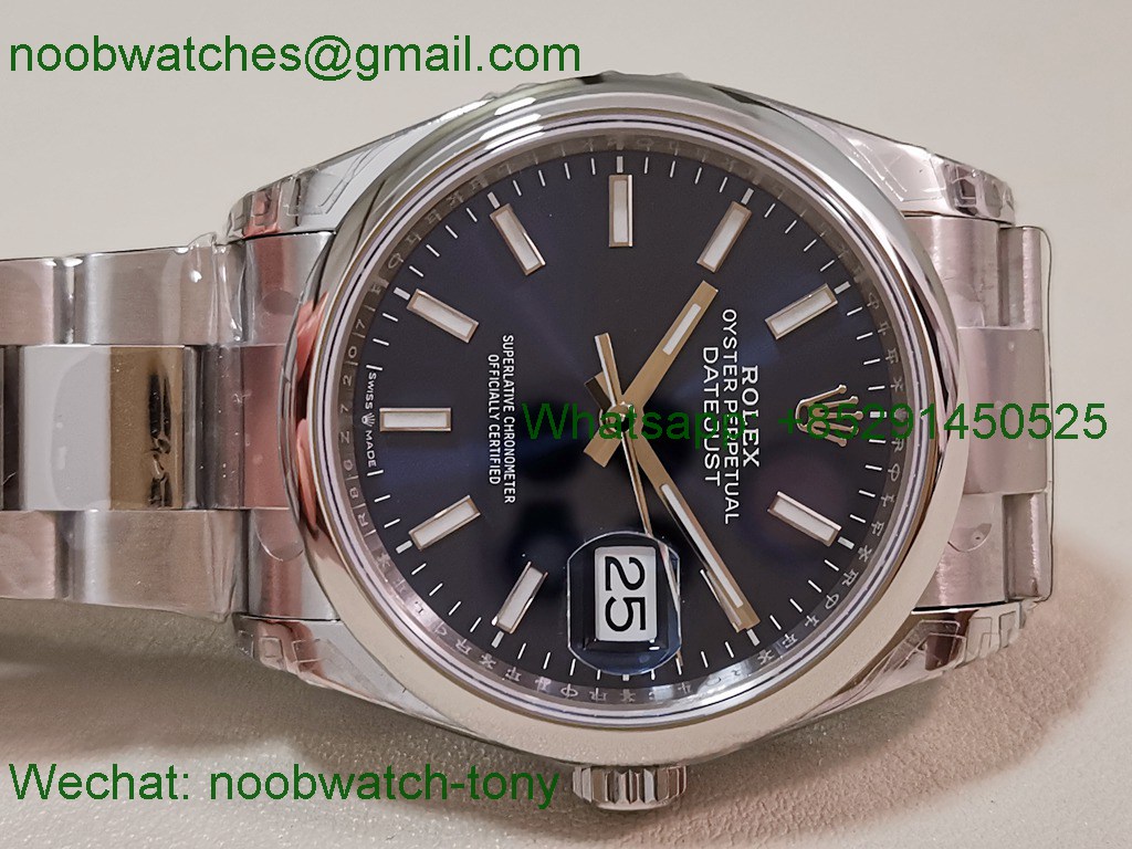 Replica ROLEX Datejust 126200 36mm Blue Dial Smooth Bezel VSF 1:1 Best SuperClone VS3235